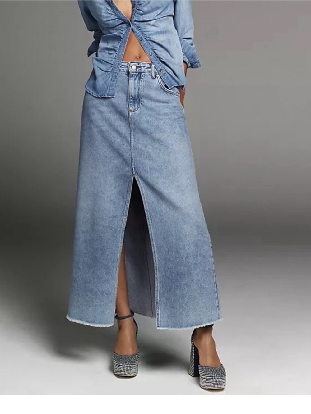Pilcro Madi Front-Slit Denim Maxi Skirt